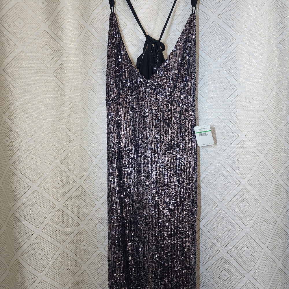 Free People Sparkling Backless Dress in Silver and Black